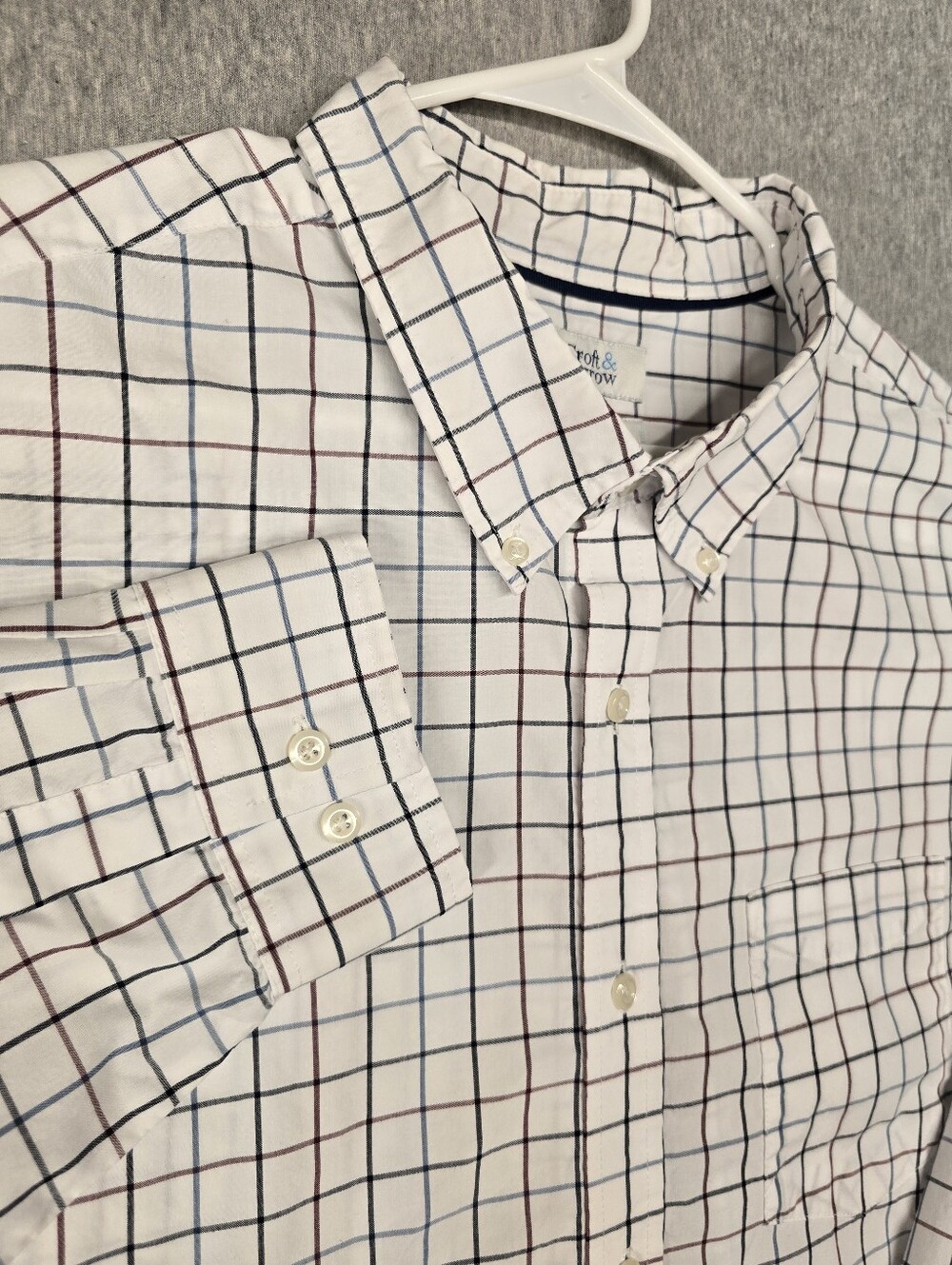 Croft And Barrow Men's Plaid Shirt White Base Red Blue Windowpane Check Size 2XB